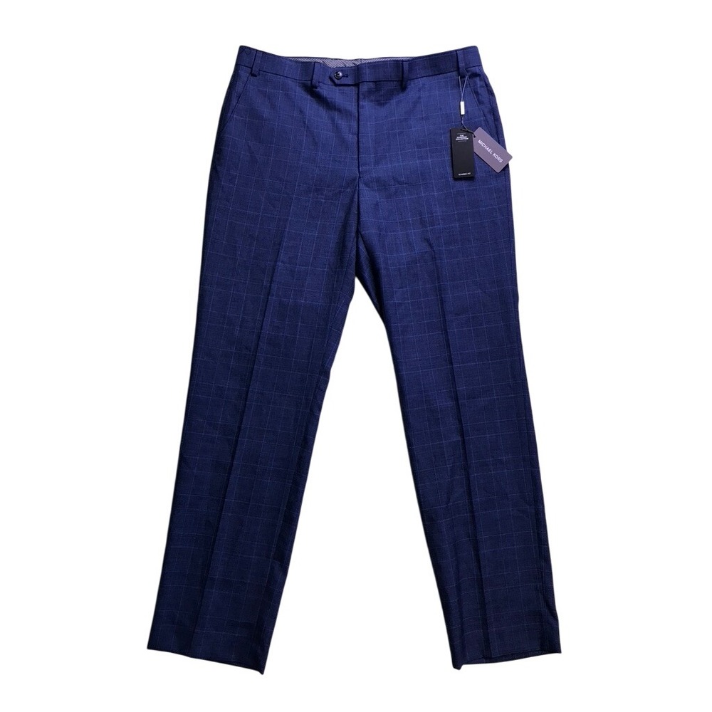 Michael Kors Dress Pants Mens 36W x 32L Blue Plaid Malone Classic Fit Wool Blend
